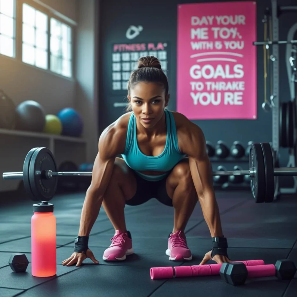 A dynamic image showcasing 5 ways to supercharge your fitness motivation, featuring goal setting, tracking progress, working out with a buddy, celebrating victories, and using a fitness tracker