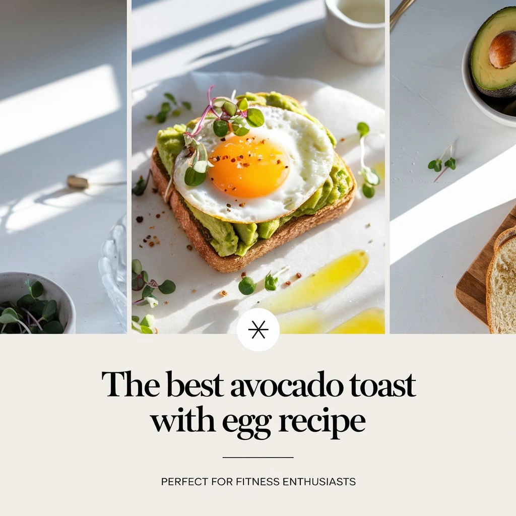 Avocado toast with egg served on whole-grain bread, topped with microgreens and chili flakes, a nutritious breakfast for fitness enthusiasts