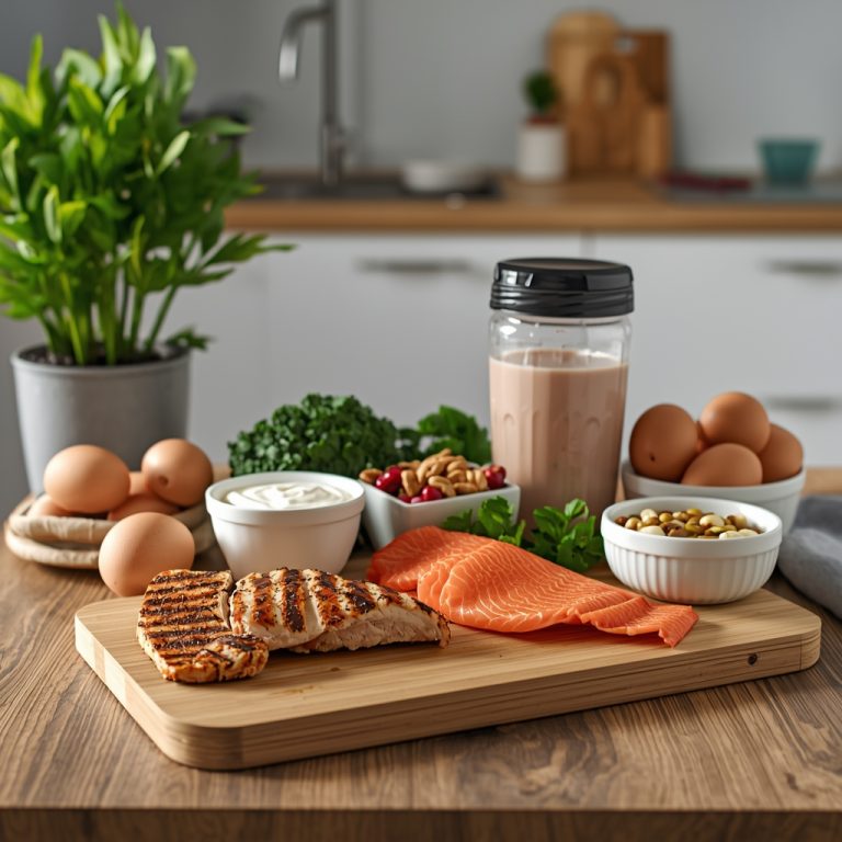Best high-protein foods for muscle growth and recovery including chicken, eggs, fish, and yogurt